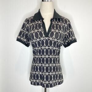 Municipal Enduro Stretch Polo Shirt Womens Small Court Geo Gray Open Back